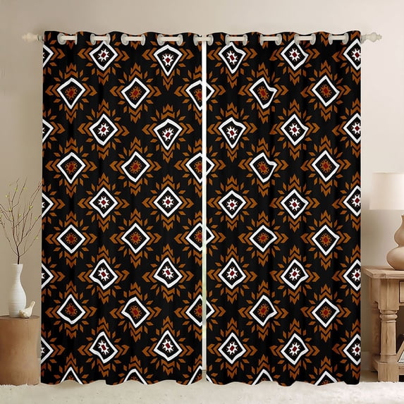 Manfei Boho Aztec Kitchen Curtains, Tribal Southwestern Black Out Curtains Pack of 2 (42x63 Each), Orange Black White