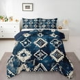 thumbnail image 1 of Manfei Boho Aztec Queen Comforter Set for Adult, Hippie Tribal Geometric Bedding Comforter Set, Retro Blue Stripes Reversible Bedding Set, Microfiber Bedroom Decor, 3 Pieces, 1 of 8