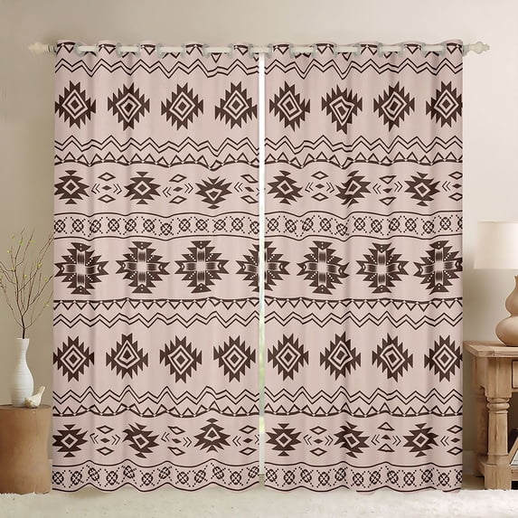 Manfei Boho Aztec Tribal Blackout Curtains Set of 2 (52x84 Each), Bohemian Geometric Curtain, Chocolate