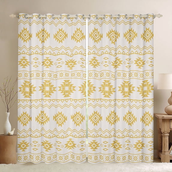 Manfei Boho Aztec Tribal Blackout Curtains Set of 2 (52x84 Each), Bohemian Geometric Curtain,, Gold