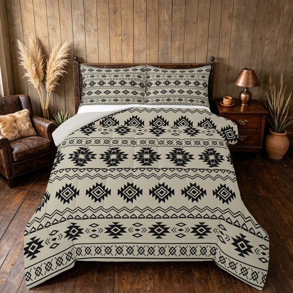 Manfei Boho Aztec Tribal Queen Comforter Set, Bohemian Geometric Comforter Sets Queen,, Gray Reversible 3-Piece, 1 Comforter and 2 Pillowcases