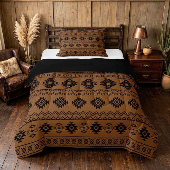 Manfei Boho Aztec Tribal Twin Comforter Sets, Bohemian Geometric Bedding Set, Black, Black Reversible 2-Piece, 1 Comforter and 1 Pillowcase