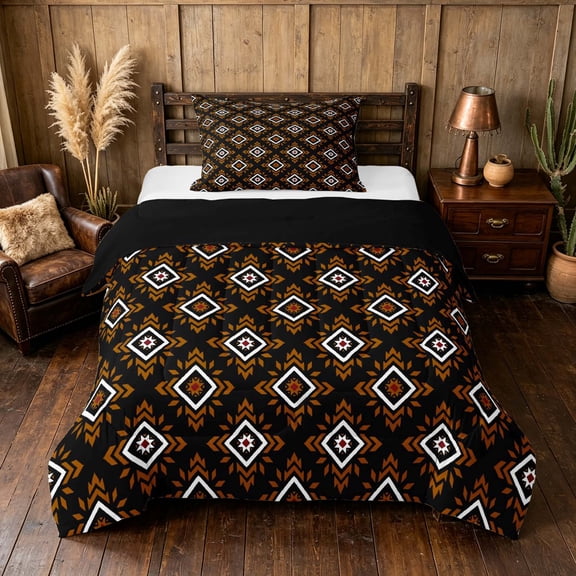 Manfei Boho Aztec Twin Comforter Sets, Tribal Southwestern Bedding Set, Orange Black White, Black Reversible 2 Pieces, 1 Comforter and 1 Pillowcase