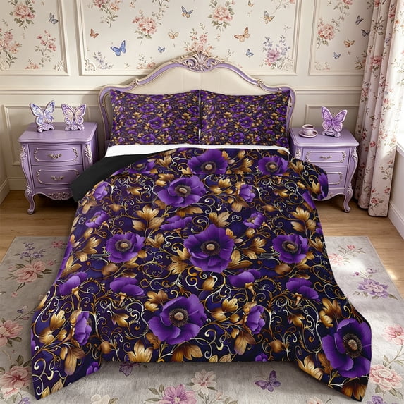 Manfei Boho Blossom Full Size Comforter Sets 3-Piece,Vintage Damask Bedding Comforter Set,1 Comforter and 2 Pillowcases,Reversible