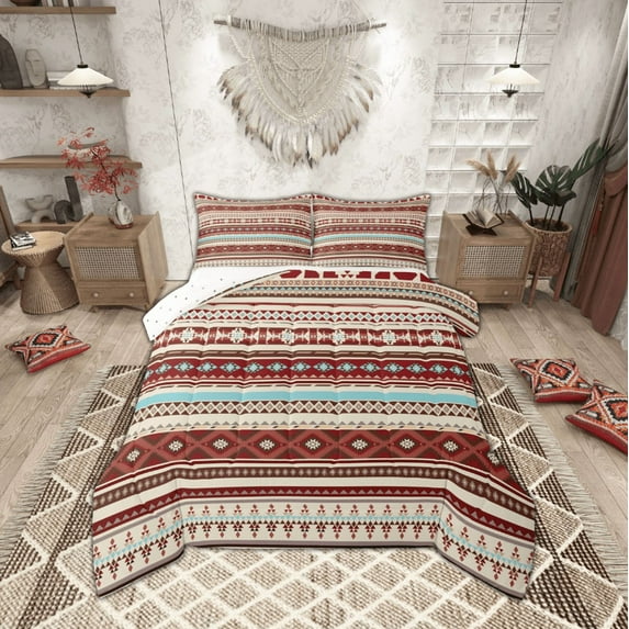 Manfei Boho bohemian Full Size Comforter Sets,Retro Aztec Geometric Bedding Comforter Set,Brown Beige Bedding Sets For Men Women,Luxury Bedroom Decor Reversible,3pcs