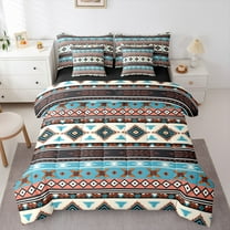 Manfei Boho bohemian Style 7-Piece Twin Bedding Sets,Vintage Aztec Geometric Bedding Comforter Set,Brown Cyan Beige Sheet Sets For Men Women,Ultra Soft Home Decor Reversible
