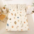thumbnail image 1 of Manfei Boho Cat Paw Fitted Sheet Full, Botanical Leaf Bed Set, Cream, 3 Pieces, 1 Fitted Sheet and 2 Pillowcases, 1 of 6