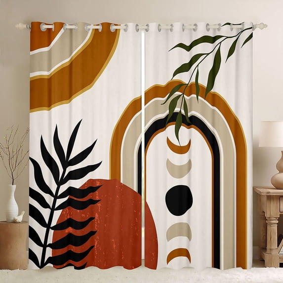 Manfei Boho Celestial Kitchen Curtains, Mid Century Art Black Out Curtains Pack of 2 (42x63 Each), Brown, Green and Black