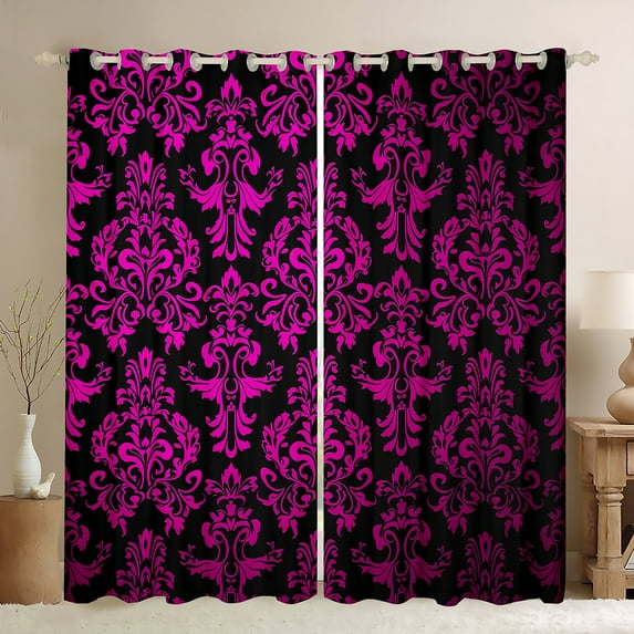 Manfei Boho Damask Adult Black Out Curtains, Retro Western Flower Print Curtains Pack of 2 (42x63 Each), Mandala Bohemian Style Bedroom Curtains, Curtains and Drapes Bedroom Decor