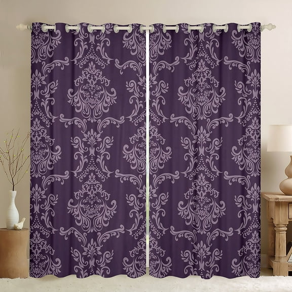 Manfei Boho Damask Adult Black Out Curtains, Retro Western Flower Print Curtains Pack of 2 (42x63 Each), Mandala Bohemian Style Bedroom Curtains, Curtains and Drapes Decor