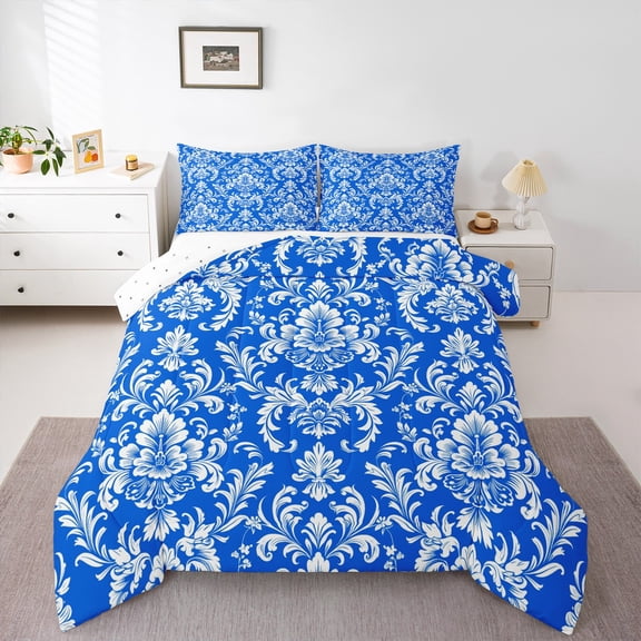 Manfei Boho Damask Adult Queen Comforter Set, Retro Western Flower Print Bedding Sets, Mandala Bohemian Style Reversible Bedding Comforter Set, Luxury Bedroom Decor, 3 Pieces