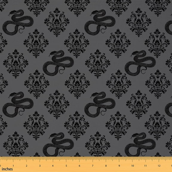 Manfei Boho Damask Fabric by the Yard (3 Yards), Gothic Snake Decorative Fabric by the Yard, Black Gray
