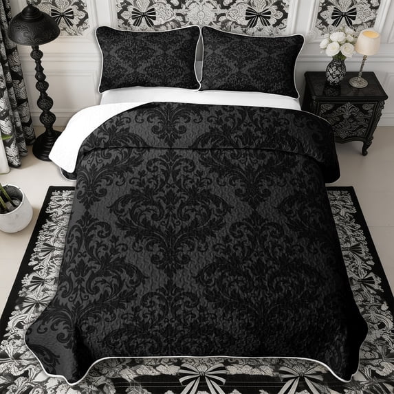 Manfei Boho Damask Quilt Full 3-Piece,Traditional Flowers Full Bedspread Sets,1 Coverlet and 2 Pillowcases