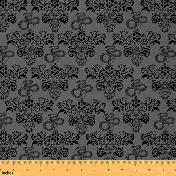 Manfei Boho Damask Sewing & Crafting Fabric (3 Yards), Black Gray Home Decor Fabric by the Yard, Hippie Snake Print DIY Fabric