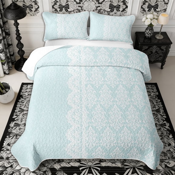 Manfei Boho Damask Twin Quilt Set 2 Pieces,Dreamy Princess Twin Coverlet Set,1 Bedspread and 1 Pillowcase