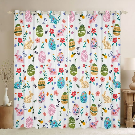 Manfei Boho Dinosaur Egg Black Out Curtains,Cute Cartoon Flower Curtains Pack of 2 (42x63 Each),Kawaii Rabbit Print Bedroom Curtains For Girls Kids,Breathable Home Decor