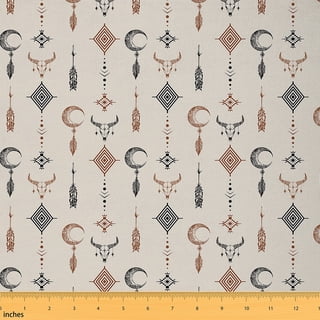 Manfei Boho Dreamcatcher Aztec Fabric by the Yard (1 Yard), Rustic Cow Skull Decorative Fabric by the Yard, Tribal Geometric Sewing & Crafting Fabric, Luxurious Living Room Decoration