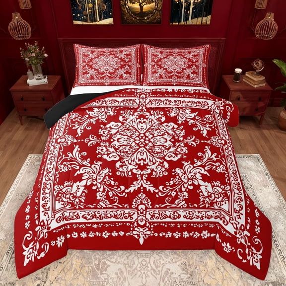Manfei Boho Exotic Style Bedding Comforter Set,Retro Victorian Floral Twin Comforter Sets,White Baroque Flower Bedding Set For Adults,Microfiber Bedroom Decor Reversible,2 Pieces