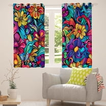 Manfei Boho Floral Black Out Curtains,Rustic Botanical Curtains Pack of 2 (42x63 Each),Rainbow Flower Bedroom Curtains For Kids,Breathable Home Decor