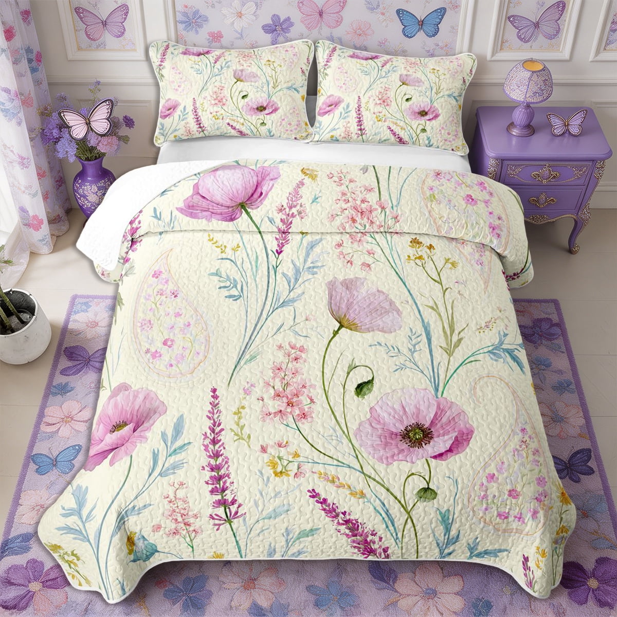 Spring Quilt Set Manfei Boho Flower Paisley Quilt Full 3-Piece,Spring Garden Full ...