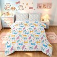 thumbnail image 1 of Manfei Boho Folk Cat Full Size Comforter Sets, Floral Art Bedding Comforter Set, White Blue, Stars Reversible, 3pcs, 1 Comforter and 2 Pillowcases, 1 of 7