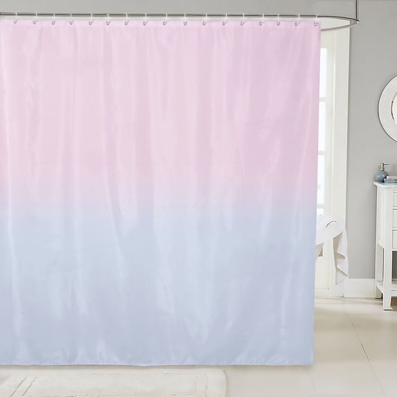 Manfei Boho Gradient Shower Curtain 72Wx78L, Dreamy Rainbow Bath Curtain, Pink Light Blue