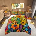 thumbnail image 1 of Manfei Boho Groovy Flower Comforter Sets Full Size, Hippie Rustic Floral Down Comforter, Mandala Style Reversible Bedding Full Comforter Set, Breathable Room Decorative, 3pcs, 1 of 8