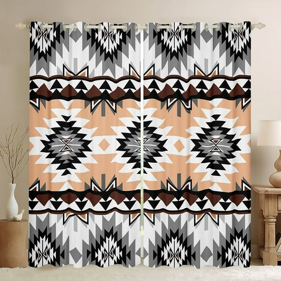 Manfei Boho Hippie Aztec Blackout Curtains Set of 2 (52x84 Each), Retro Geometric Abstract Window Curtains, Tribal Western Style Curtains and Drapes, Curtains and Drapes Room Decor