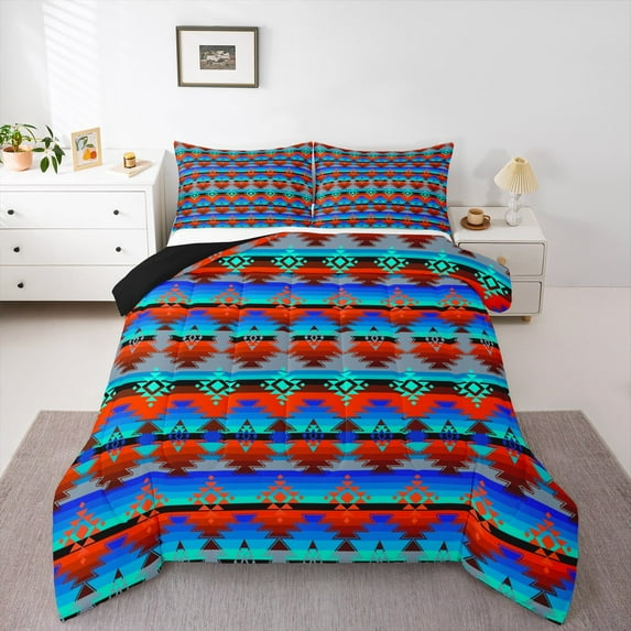Manfei Boho Hippie Aztec Queen Comforter Set, Retro Geometric Abstract Bedding Sets, Tribal Western Style Reversible Bedding Comforter Set, Ultra Soft Home Decor, 3 Pieces