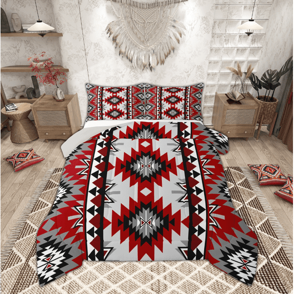 Manfei Boho Hippie Aztec Queen Comforter Set, Retro Geometric Abstract Bedding Sets, Tribal Western Style Reversible Bedding Comforter Set, Ultra Soft Home Decor, 3 Pieces