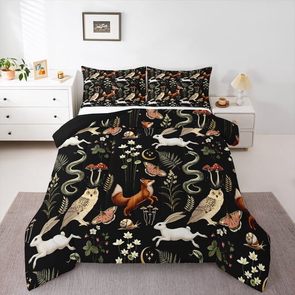 Manfei Boho Jungle Animal Bedding Comforter Set for Child, Squirrel Fox Butterfly Twin Comforter Sets, Rustic Farmhouse Reversible Bedding Set, Breathable Home Decor, 2pcs