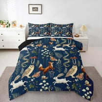 Manfei Boho Jungle Animal Bedding Comforter Set for Child, Squirrel Fox Butterfly Twin Comforter Sets, Rustic Farmhouse Reversible Bedding Set, Breathable Home Decor, 2pcs