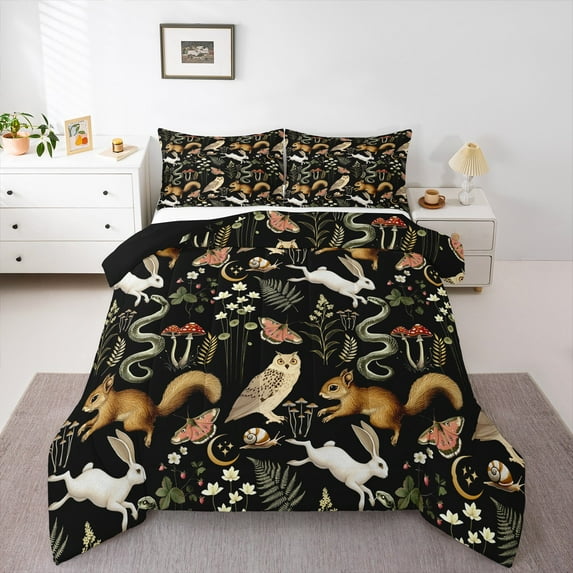 Manfei Boho Jungle Animal Bedding Comforter Set for Child, Squirrel Fox Butterfly Twin Comforter Sets, Rustic Farmhouse Reversible Bedding Set, Ultra Soft Home Decor, 2pcs