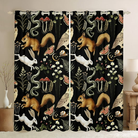 Manfei Boho Jungle Animal Black Out Curtains for Child, Squirrel Fox Butterfly Curtains Pack of 2 (42x63 Each), Rustic Farmhouse Bedroom Curtains, Curtains and Drapes Home Decor