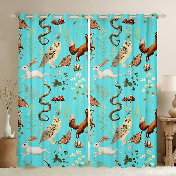 Manfei Boho Jungle Animal Black Out Curtains for Child, Squirrel Fox Butterfly Curtains Pack of 2 (42x63 Each), Rustic Farmhouse Bedroom Curtains, Curtains and Drapes Home Decor