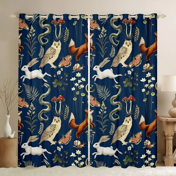 Manfei Boho Jungle Animal Black Out Curtains for Child, Squirrel Fox Butterfly Curtains Pack of 2 (42x63 Each), Rustic Farmhouse Bedroom Curtains, Window Curtains Home Decor