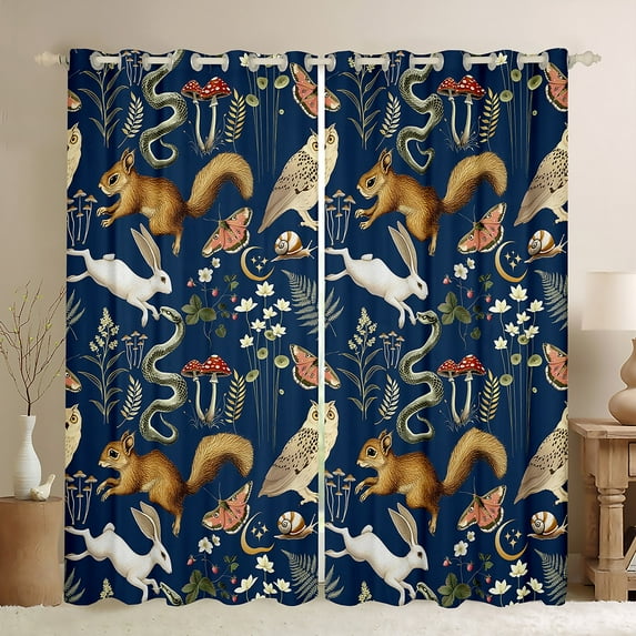 Manfei Boho Jungle Animal Blackout Curtains Set of 2 (52x84 Each) for Child, Squirrel Fox Butterfly Window Curtains, Rustic Farmhouse Curtains and Drapes, Curtains and Drapes Home Decor