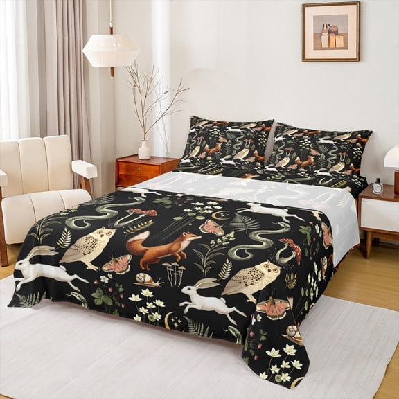 Manfei Boho Jungle Animal Twin Sheet Sets for Child, Squirrel Fox Butterfly Twin Fitted Sheet, Rustic Farmhouse Flat Sheet, Breathable Home Decor, 3pcs