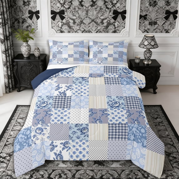 Manfei Boho Paisley Full Size Comforter Sets 3-Piece,Floral Plaid Dots Stripes Bedding Comforter Set,1 Comforter and 2 Pillowcases,Reversible