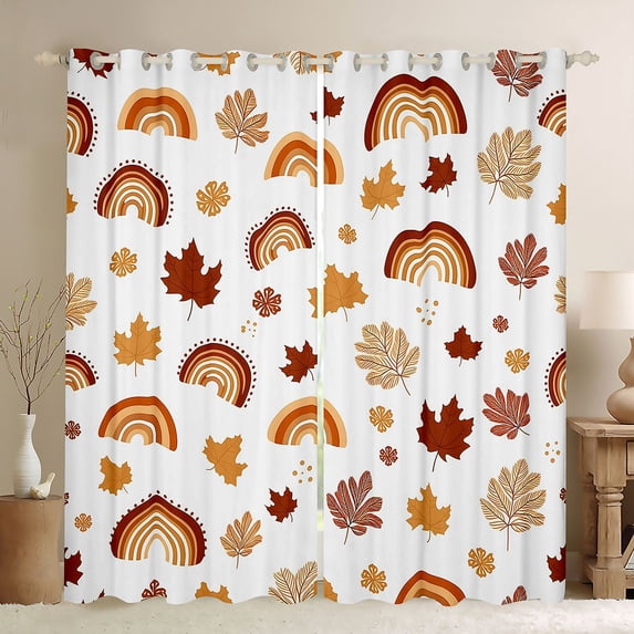 Manfei Boho Rainbow Blackout Curtains, Autumn Leaf Curtains Pack of 2 (42x84 Each), White Orange