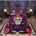 thumbnail image 1 of Manfei Boho Skeleton Skull Queen Comforter Set for Kids, Rustic Groovy Flower Bedding Sets, Hippie Mandala Style Reversible Bedding Comforter Set, Super Cozy Room Decor, 3-Piece, 1 of 8