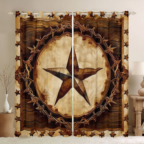 Manfei Boho Stars Kitchen Curtains,Rustic Farmhouse Lodge Black Out Curtains Pack of 2 (42x63 Each),Cream Brown