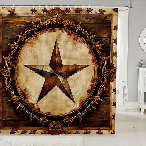Manfei Boho Stars Shower Curtain 72Wx78L,Rustic Farmhouse Lodge Bath Curtain,Cream Brown