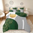 thumbnail image 1 of Manfei Boho Sun and Leaf Full Size Comforter Sets, Mid Century Geometric Bedding Comforter Set, Green and Gold, Reversible 3pcs, 1 Comforter and 2 Pillowcases, 1 of 6