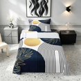 thumbnail image 1 of Manfei Boho Sun and Leaf Twin Sheets, Mid Century Geometric Bedding, Navy White Gold, Navy Reversible 3 Pieces1 Flat Sheet + 1 Fitted Sheet + 1 Pillowcase, 1 of 6