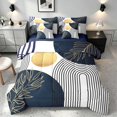 thumbnail image 1 of Manfei Boho Sun and Leaf Twin Bedding, Mid Century Geometric Bedding Comforter Set, Navy White Gold, Navy Reversible 7-Piece, 1 of 6