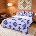thumbnail image 1 of Manfei Boho Tribal Diamond Bed Sheets, Aztec Arrow Fuul Size Sheets, Blue Black Light Purple, Polka Dots Reversible 4 Pieces1 Flat Sheet + 1 Fitted Sheet + 2 Pillowcases, 1 of 6