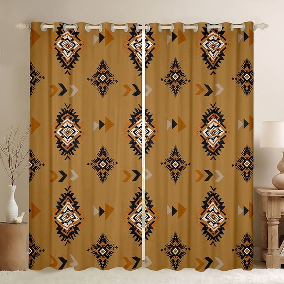 Manfei Boho Tribal Diamond Blackout Curtains Set of 2 (52x84 Each), Aztec Arrow Curtain, Brown Black Tan