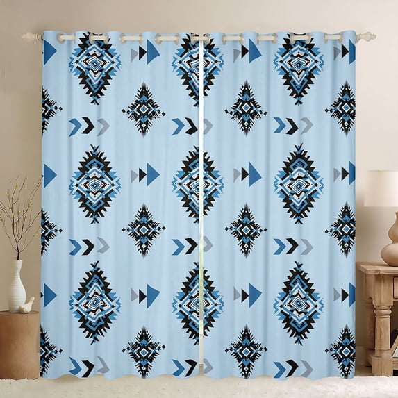 Manfei Boho Tribal Diamond Blackout Curtains Set of 2 (52x84 Each), Aztec Arrow Curtain, Light Blue Black Gray