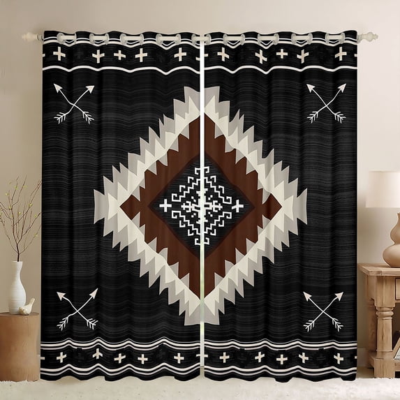 Manfei Boho Tribal Geometric Blackout Curtains Set of 2 (52x84 Each), Black Aztec Arrow Curtain, Black Brown